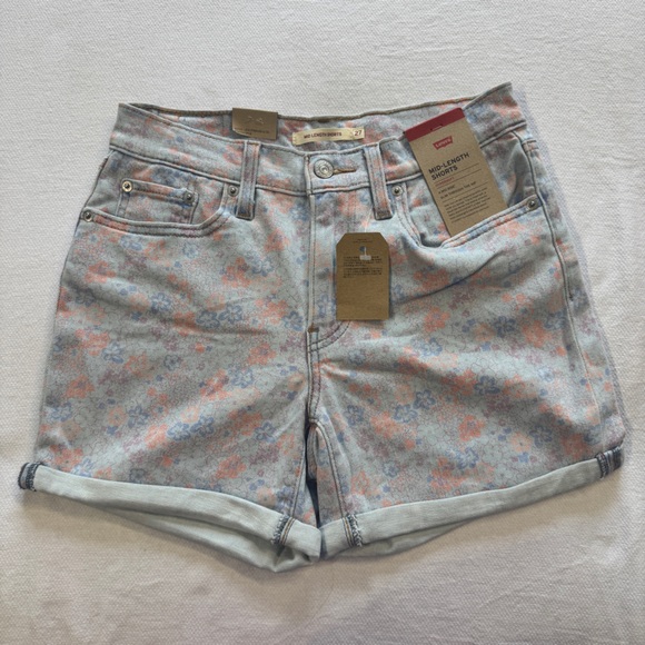 LEVI'S MID LENGTH WOMEN'S Denim Jean SHORTS CAITLYN FLORAL INDIGO Sz 27 NWT New - Picture 2 of 5